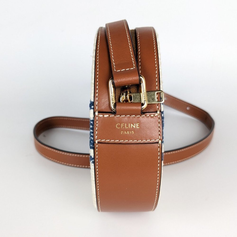 SOLD Celine Perth Embroidered Blue Cream Round Mini Crossbody Bag - Picture 5 of 6